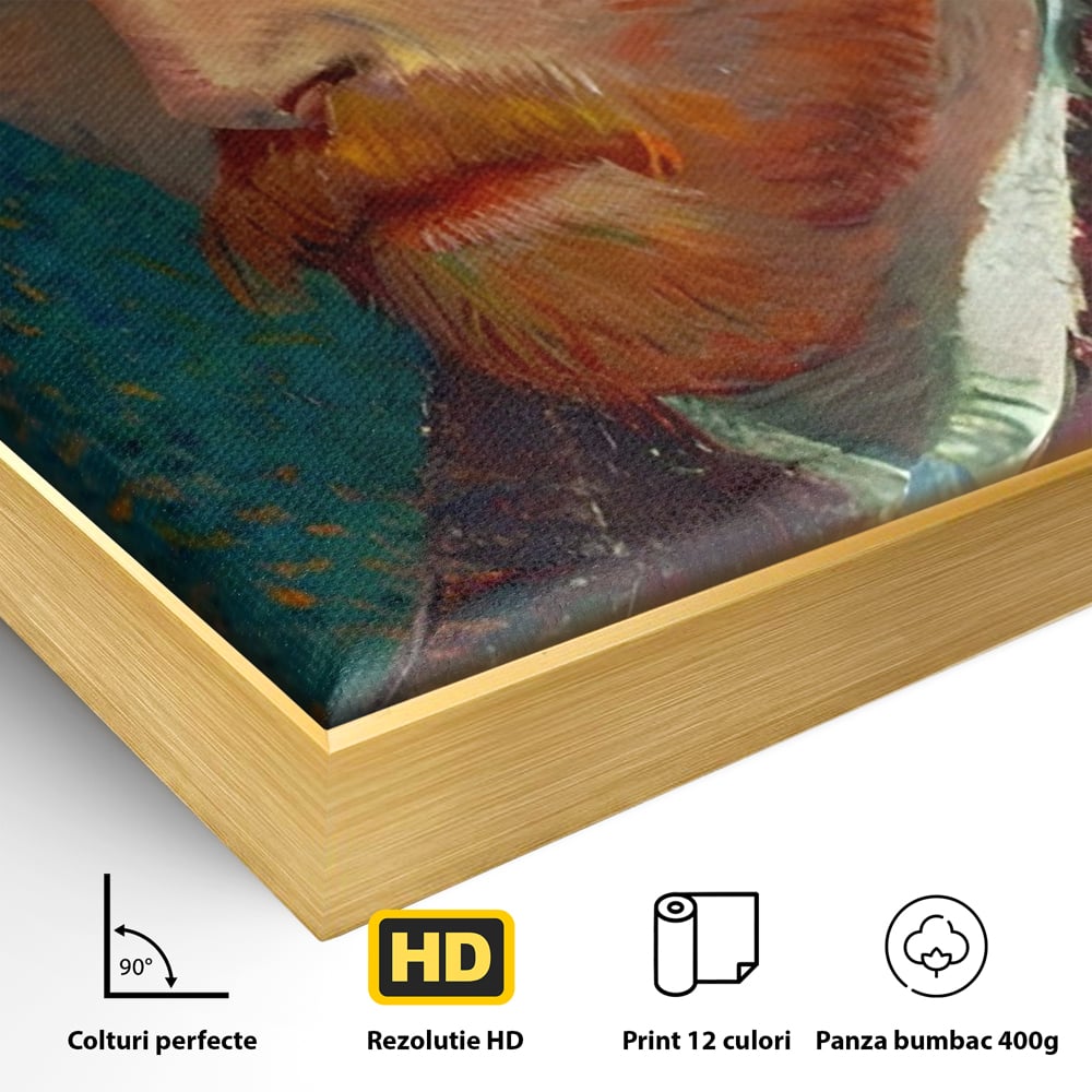Detaliu al suprafetei: autoportret vincent van gogh, in rama de aluminiu auriu
